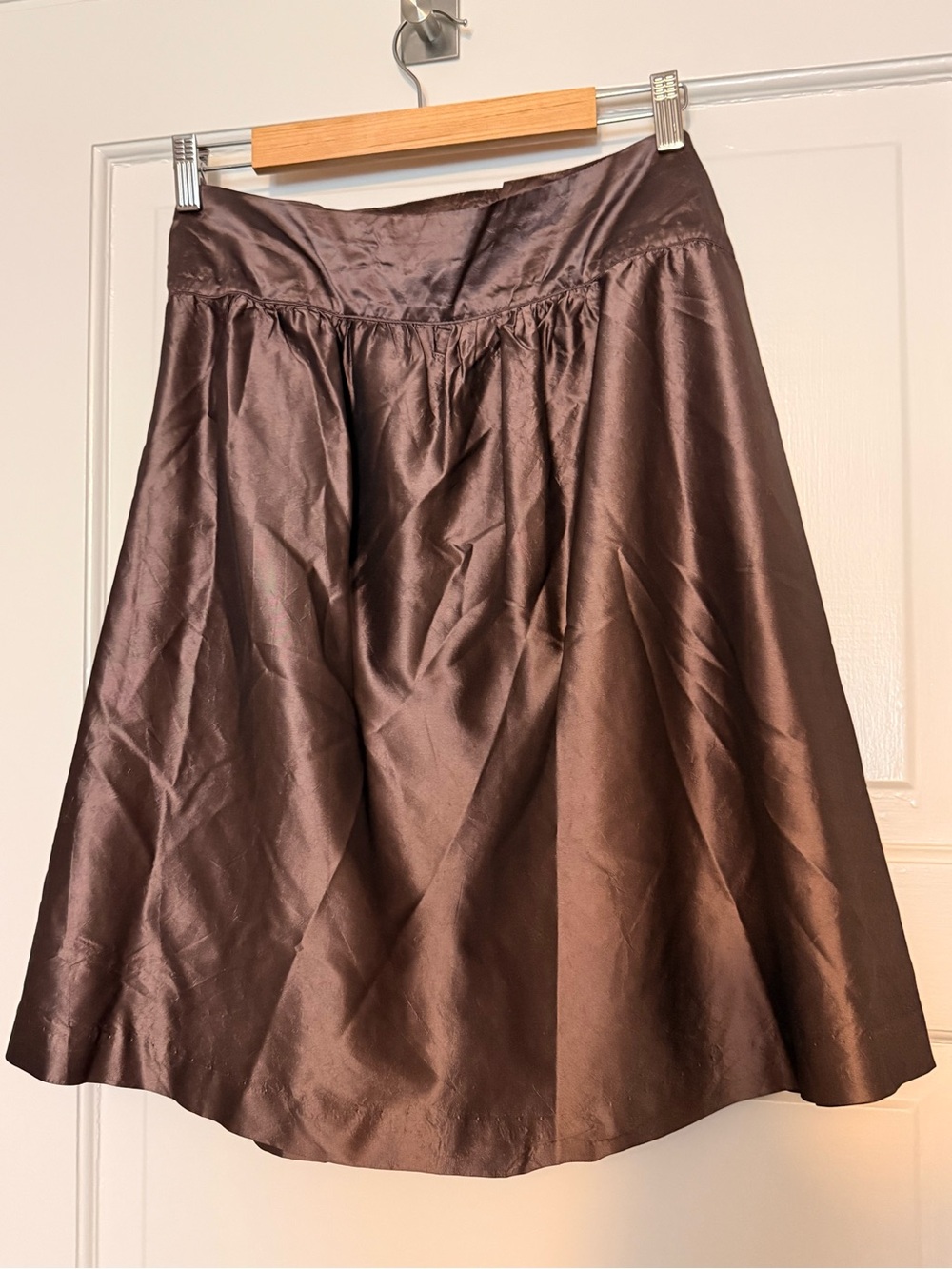 Velvet by Graham & Spencer Shiny A-Line Skirt in Chocolate Brown - Picture 3 of 6